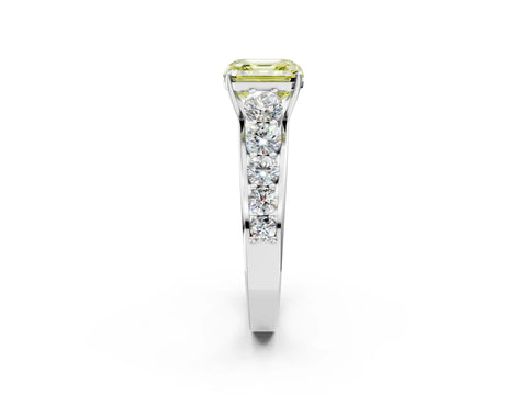 White gold Fancy Yellow Asscher Cut Brilliant Diamond Pavé Band with Six-Prong Setting_2