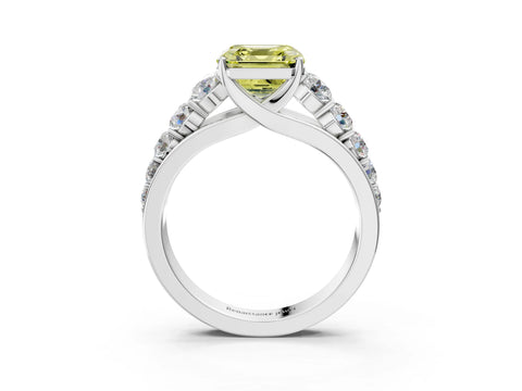White gold Fancy Yellow Asscher Cut Brilliant Diamond Pavé Band with Six-Prong Setting_3