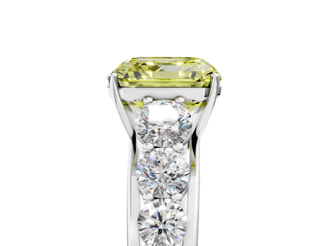 White gold Fancy Yellow Asscher Cut Brilliant Diamond Pavé Band with Six-Prong Setting_5