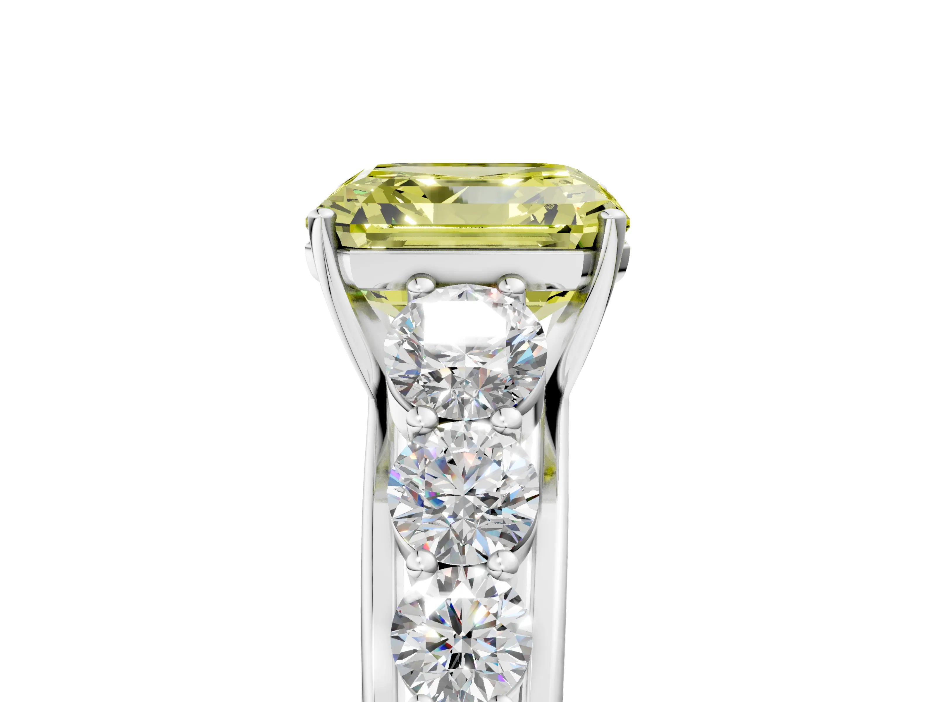 White gold Fancy Yellow Asscher Cut Brilliant Diamond Pavé Band with Six-Prong Setting_5