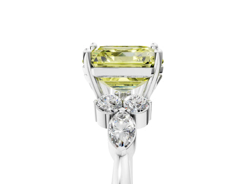 White gold Fancy Yellow Asscher Cut Brilliant Diamond Solitaire Ring with Pear Side Stones and Four-Prong Setting_11