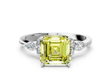 White gold Fancy Yellow Asscher Cut Brilliant Diamond Solitaire Ring with Pear Side Stones and Four-Prong Setting_18