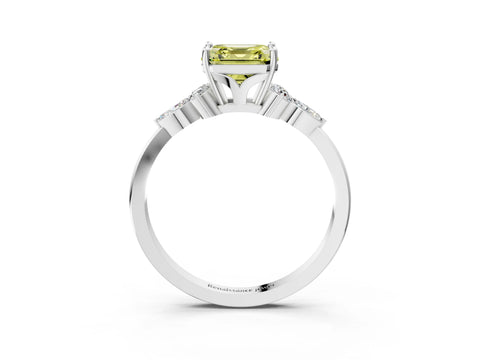 White gold Fancy Yellow Asscher Cut Brilliant Diamond Solitaire Ring with Pear Side Stones and Four-Prong Setting_21