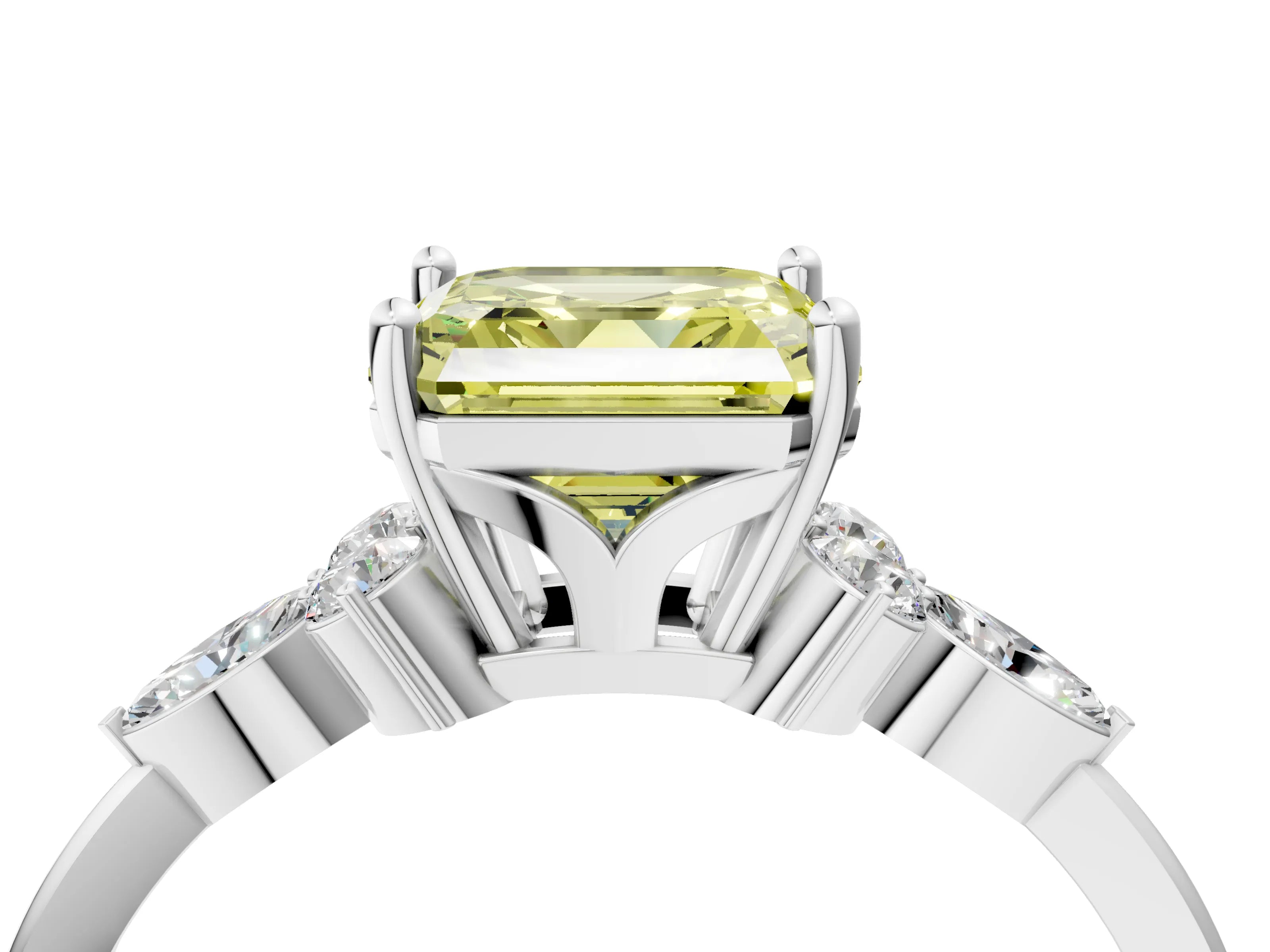 White gold Fancy Yellow Asscher Cut Brilliant Diamond Solitaire Ring with Pear Side Stones and Four-Prong Setting_22