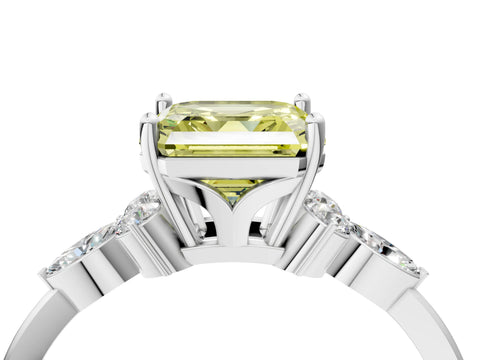White gold Fancy Yellow Asscher Cut Brilliant Diamond Solitaire Ring with Pear Side Stones and Four-Prong Setting_22