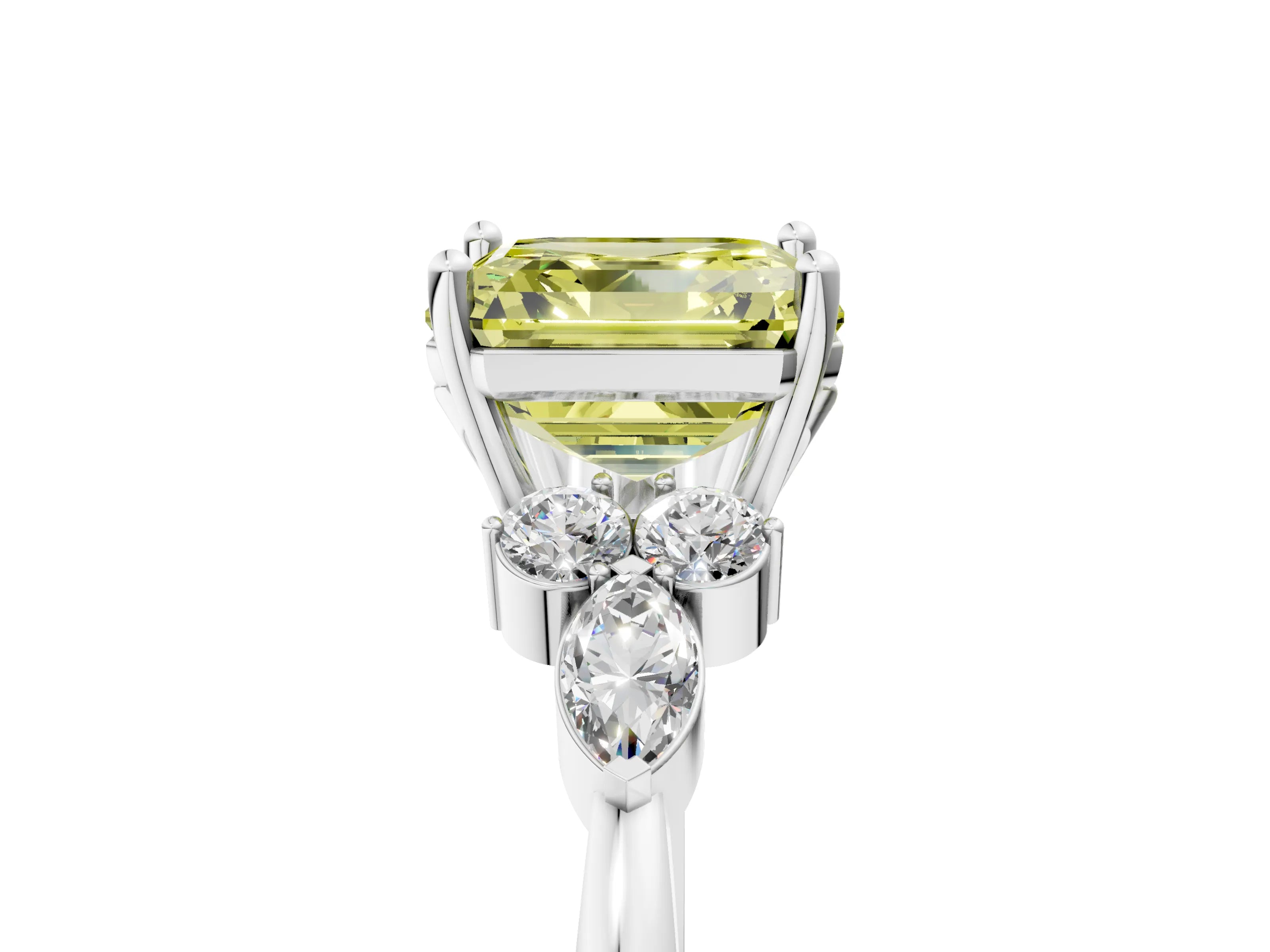 White gold Fancy Yellow Asscher Cut Brilliant Diamond Solitaire Ring with Pear Side Stones and Four-Prong Setting_23