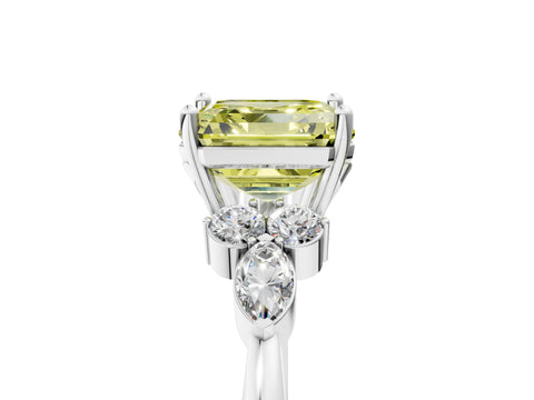 White gold Fancy Yellow Asscher Cut Brilliant Diamond Solitaire Ring with Pear Side Stones and Four-Prong Setting_23