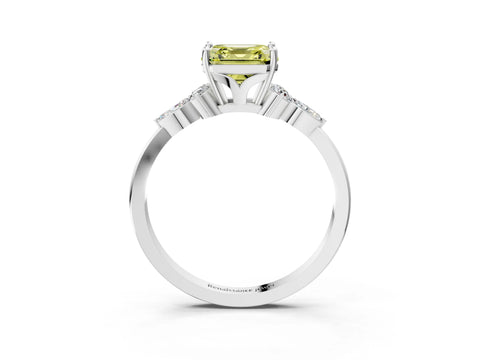 White gold Fancy Yellow Asscher Cut Brilliant Diamond Solitaire Ring with Pear Side Stones and Four-Prong Setting_9