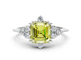 White gold Fancy Yellow Asscher Cut Brilliant Diamond with Cluster Setting on a Beaded Band and Four-Prong Setting_36