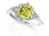 White gold Fancy Yellow Asscher Cut Brilliant Diamond with Cluster Setting on a Beaded Band and Four-Prong Setting_37