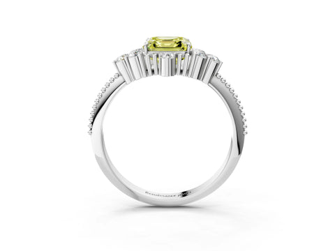 White gold Fancy Yellow Asscher Cut Brilliant Diamond with Cluster Setting on a Beaded Band and Four-Prong Setting_3
