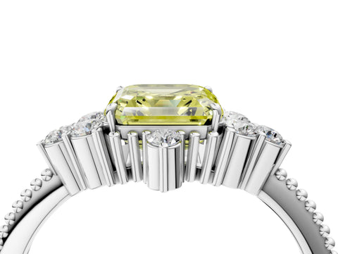 White gold Fancy Yellow Asscher Cut Brilliant Diamond with Cluster Setting on a Beaded Band and Four-Prong Setting_40