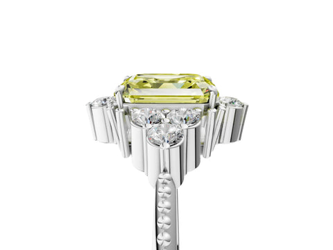 White gold Fancy Yellow Asscher Cut Brilliant Diamond with Cluster Setting on a Beaded Band and Four-Prong Setting_41