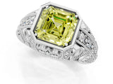 White gold Fancy Yellow Asscher Cut Brilliant Milgrain Filigree Diamond Ring with Square Prong Setting_1