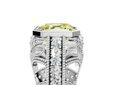 White gold Fancy Yellow Asscher Cut Brilliant Milgrain Filigree Diamond Ring with Square Prong Setting_5