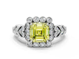White gold Fancy Yellow Asscher Cut Brilliant Milgrain Pave Heart Band Solitaire Ring_12