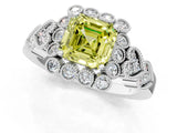 White gold Fancy Yellow Asscher Cut Brilliant Milgrain Pave Heart Band Solitaire Ring_13