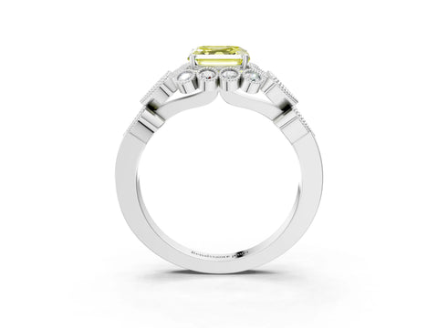 White gold Fancy Yellow Asscher Cut Brilliant Milgrain Pave Heart Band Solitaire Ring_15