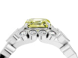White gold Fancy Yellow Asscher Cut Brilliant Milgrain Pave Heart Band Solitaire Ring_16