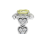 White gold Fancy Yellow Asscher Cut Brilliant Milgrain Pave Heart Band Solitaire Ring_17
