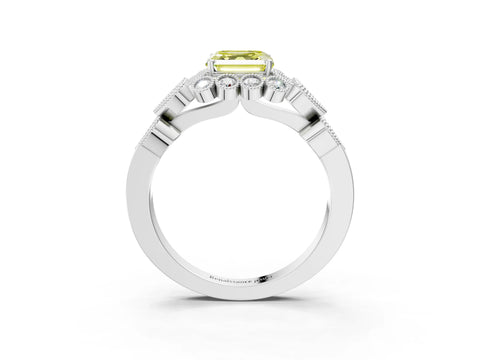 White gold Fancy Yellow Asscher Cut Brilliant Milgrain Pave Heart Band Solitaire Ring_3