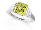 White gold Fancy Yellow Asscher Cut Brilliant Solitaire Diamond Ring with Channel Set Band and Bar Prong Setting_1