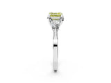 White gold Fancy Yellow Asscher Cut Brilliant Three-Stone Diamond Ring with Pavé Band and Four-Prong Setting_17