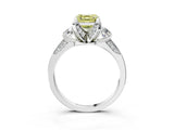 White gold Fancy Yellow Asscher Cut Brilliant Three-Stone Diamond Ring with Pavé Band and Four-Prong Setting_18