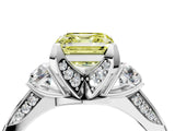White gold Fancy Yellow Asscher Cut Brilliant Three-Stone Diamond Ring with Pavé Band and Four-Prong Setting_19