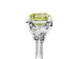 White gold Fancy Yellow Asscher Cut Brilliant Three-Stone Diamond Ring with Pavé Band and Four-Prong Setting_20