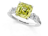 White gold Fancy Yellow Asscher Cut Brilliant Three-Stone Pave Band with Four-Prong Setting_1