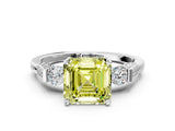 White gold Fancy Yellow Asscher Cut Brilliant Three-Stone Pave Band with Four-Prong Setting