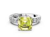 White gold Fancy Yellow Asscher  Cut Channel Set Diamond Engagement Ring with Four-Prong Setting