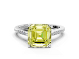 White gold Fancy Yellow Asscher  Cut Channel Set Solitaire Engagement Ring with Four-Prong Setting