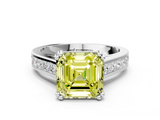 White gold Fancy Yellow Asscher  Cut Channel Set Solitaire Engagement Ring with Prong Setting