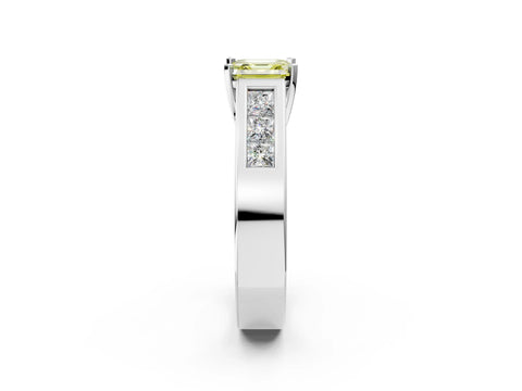 White gold Fancy Yellow Asscher Cut Cut Channel Set Solitaire Ring with Four-Prong Setting_2