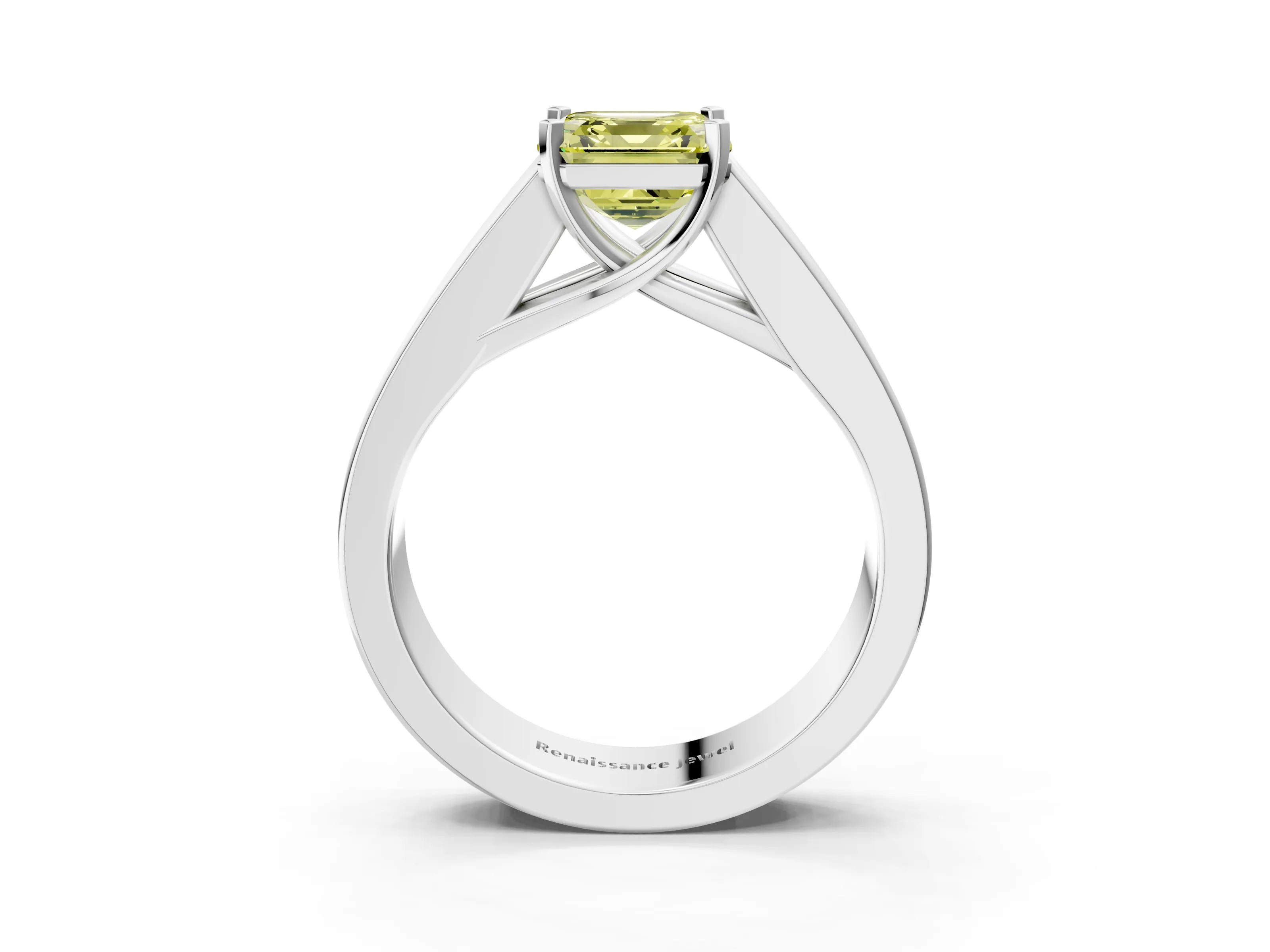 White gold Fancy Yellow Asscher Cut Cut Channel Set Solitaire Ring with Four-Prong Setting_3