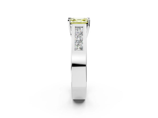 White Gold Asscher Cut Engagement Ring Setting for Fancy Yellow Center with Channel-Set Shoulders