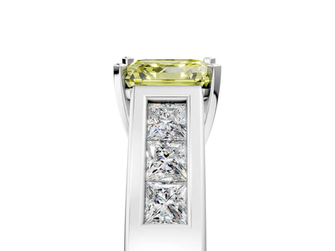 White gold Fancy Yellow Asscher Cut Cut Channel Set Solitaire Ring with Four-Prong Setting_47