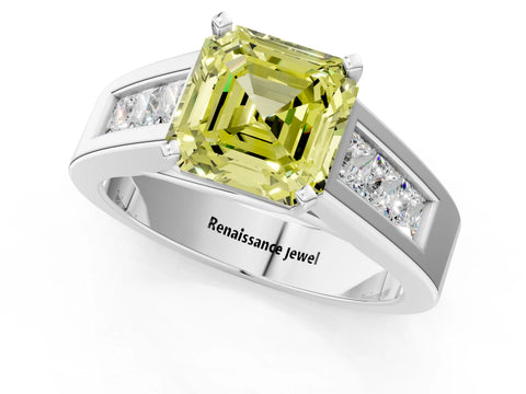 White gold Fancy Yellow Asscher Cut Cut Channel Set Solitaire Ring with Four-Prong Setting_49