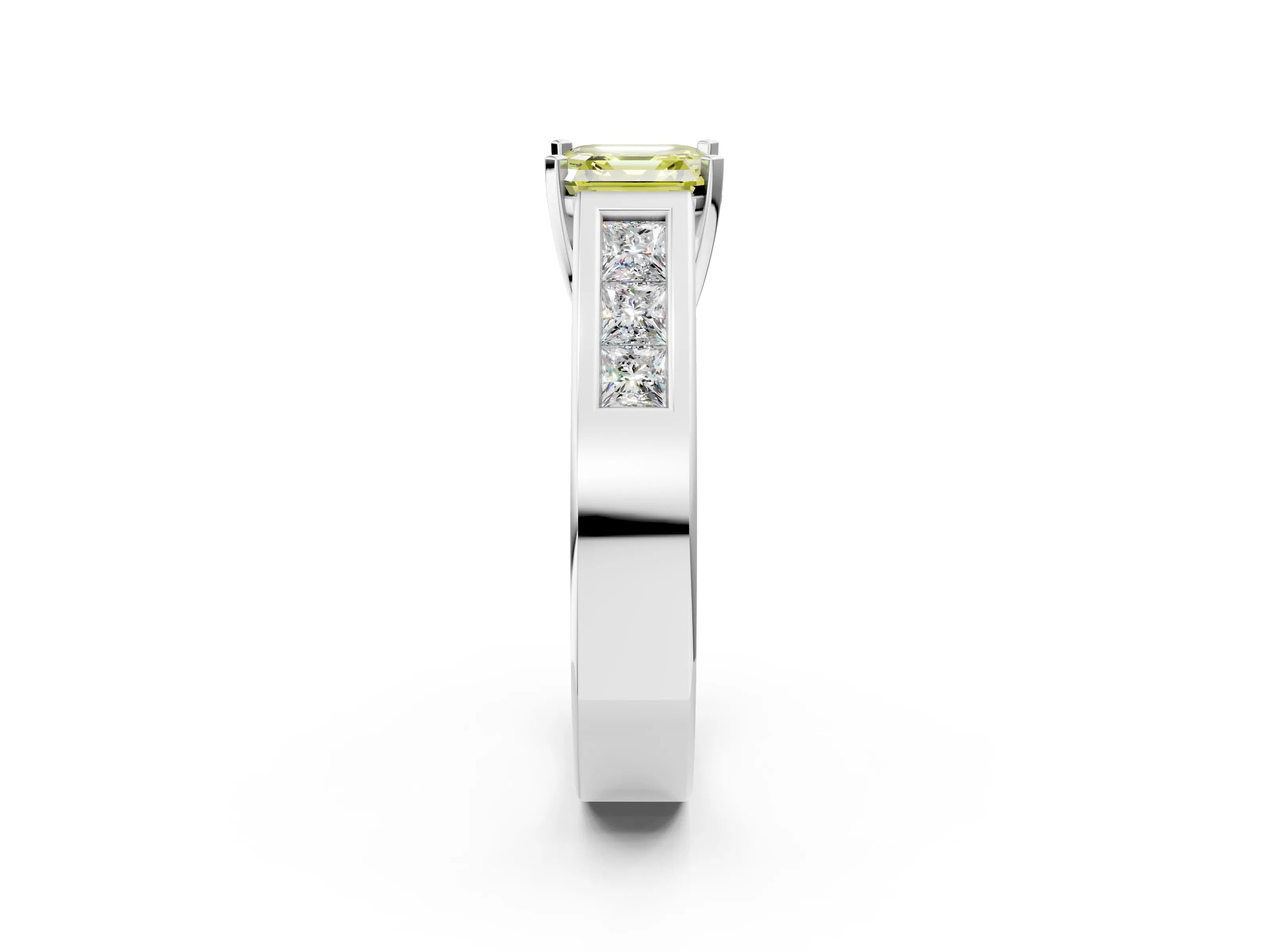 White gold Fancy Yellow Asscher Cut Cut Channel Set Solitaire Ring with Four-Prong Setting_50