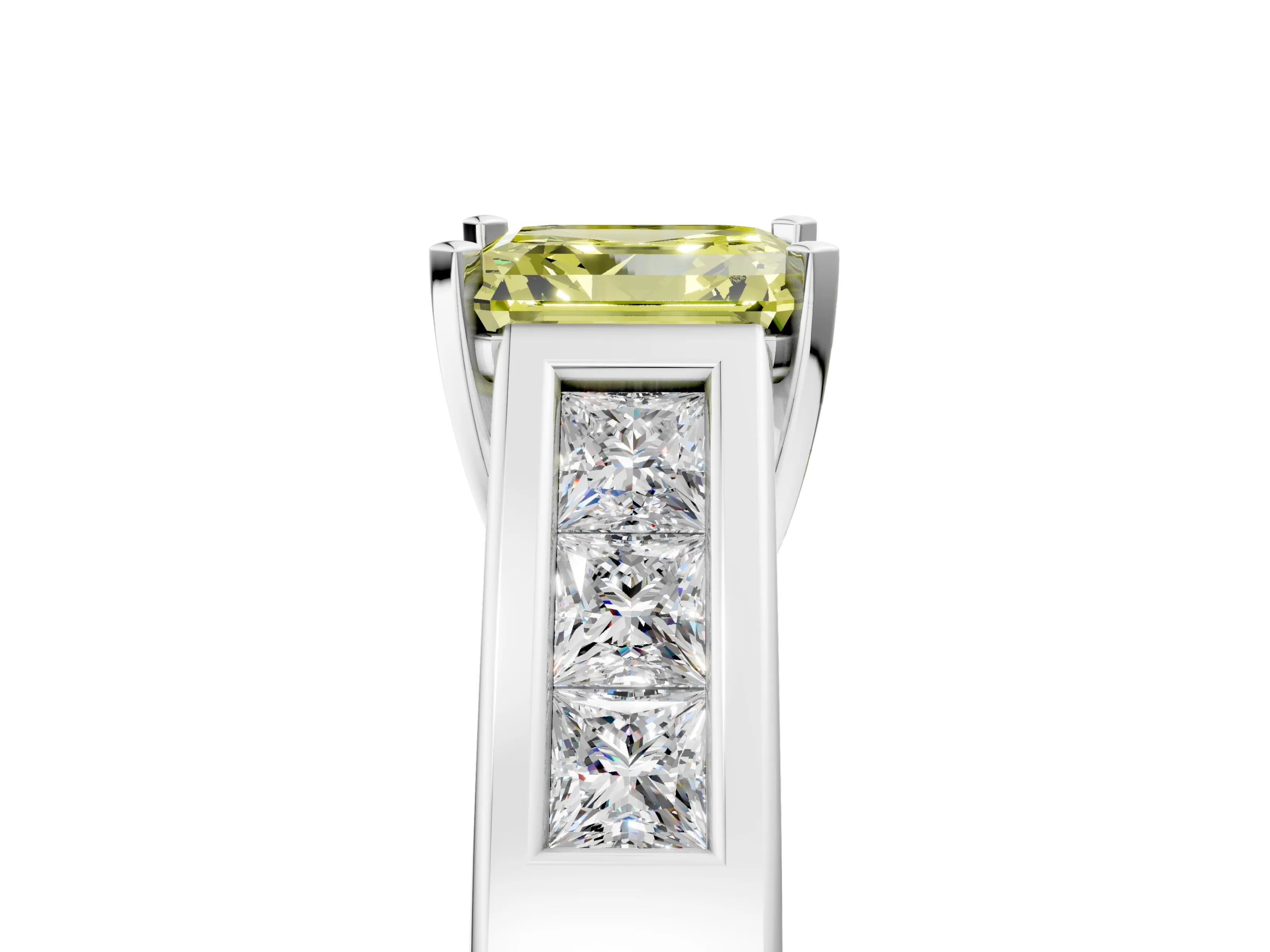 White gold Fancy Yellow Asscher Cut Cut Channel Set Solitaire Ring with Four-Prong Setting_5
