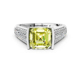 White gold Fancy Yellow Asscher Cut Cut Diamond Channel Set Pave Band with Tension Prong Setting