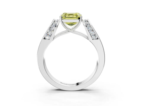 White gold Fancy Yellow Asscher Cut Cut Diamond Channel Set Solitaire Ring with Four-Prong Setting_111
