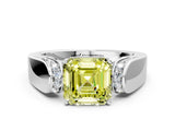 White gold Fancy Yellow Asscher Cut Cut Diamond Channel Set Solitaire Ring with Four-Prong Setting_131