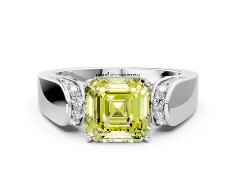 White gold Fancy Yellow Asscher Cut Cut Diamond Channel Set Solitaire Ring with Four-Prong Setting_132