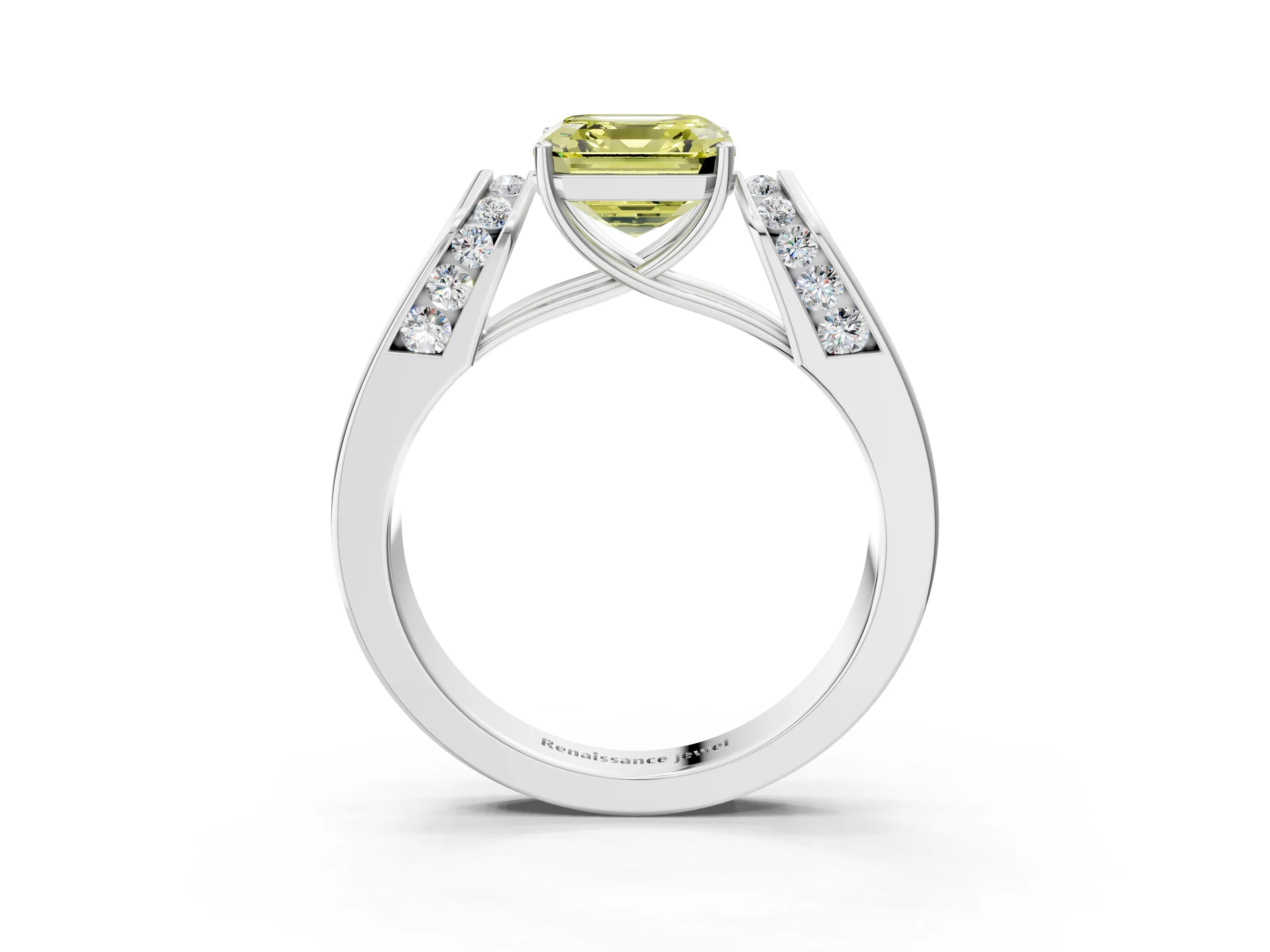 White gold Fancy Yellow Asscher Cut Cut Diamond Channel Set Solitaire Ring with Four-Prong Setting_135