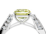 White gold Fancy Yellow Asscher Cut Cut Diamond Channel Set Solitaire Ring with Four-Prong Setting_136