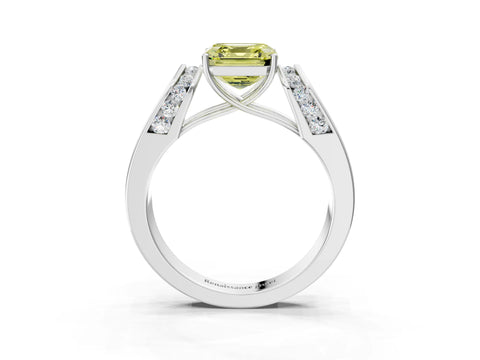 White gold Fancy Yellow Asscher Cut Cut Diamond Channel Set Solitaire Ring with Four-Prong Setting_3