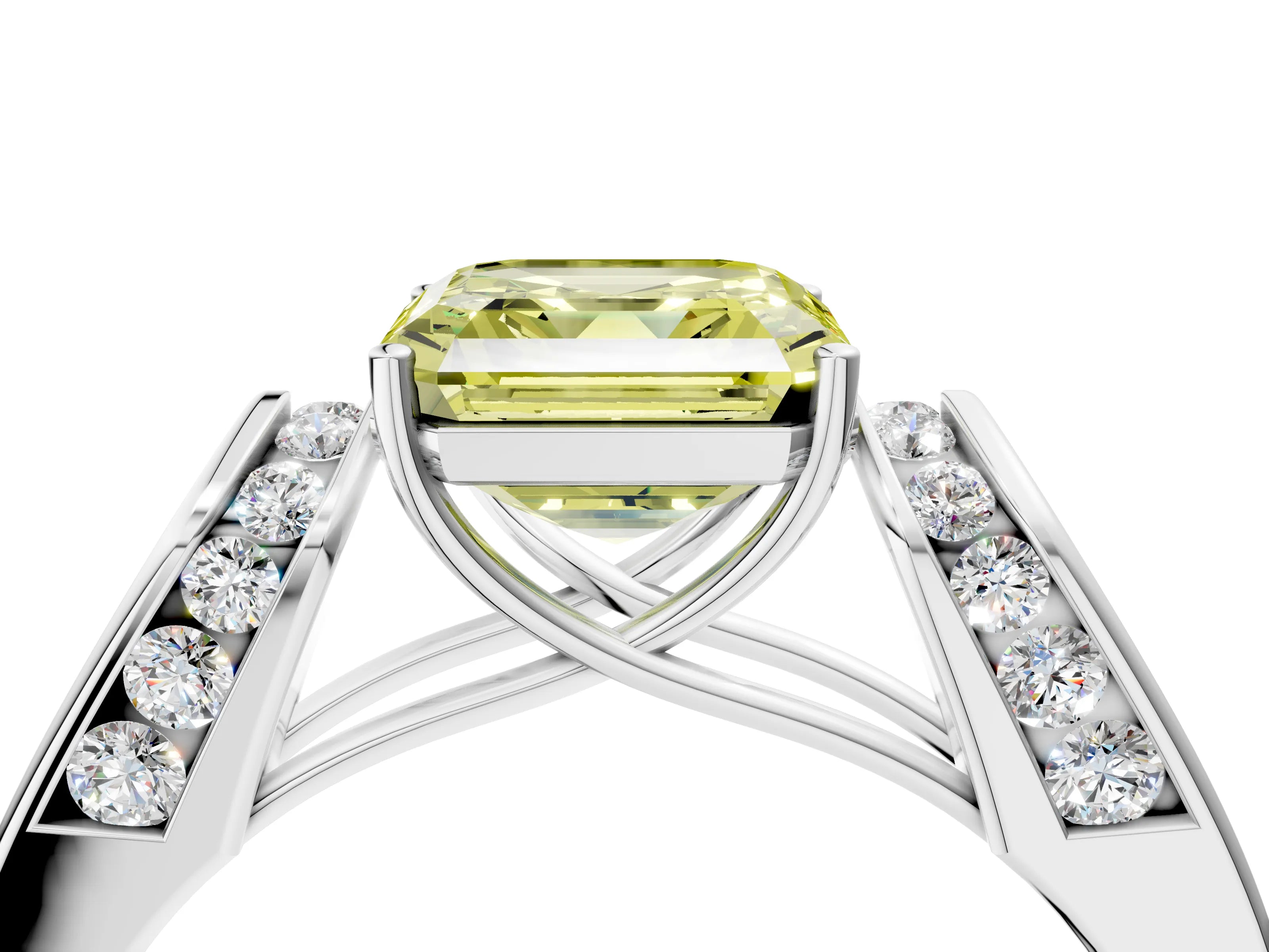 White gold Fancy Yellow Asscher Cut Cut Diamond Channel Set Solitaire Ring with Four-Prong Setting_4
